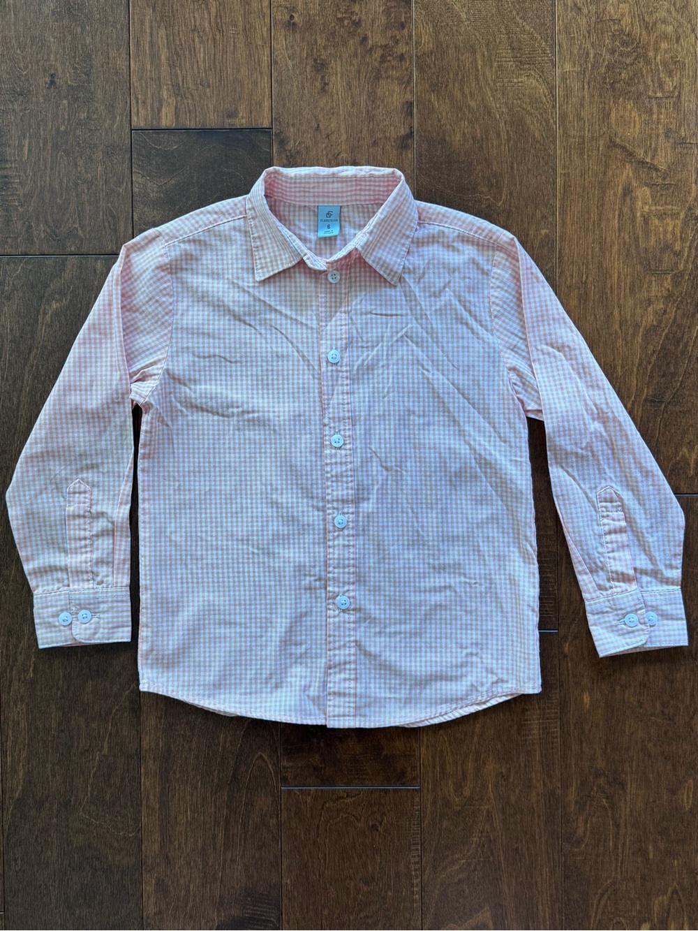 Class Club Boys Long-Sleeve Button-Up Shirt in Light Orange Gingham - Size 6
